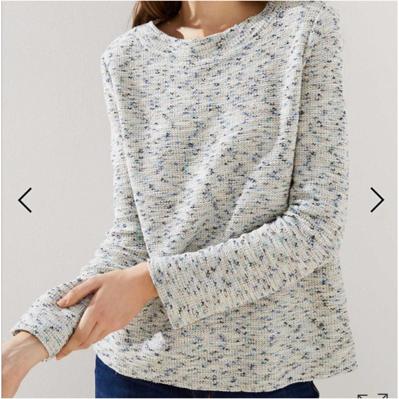 NWT LOFT Grey W/Blue Speckles Shimmer Boucle Sweater - SIZE SMALL - Picture 9 of 10